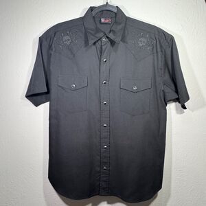 Rock Steady Men’s Western Skulls & Roses Shirt Black Short Sleeve Small